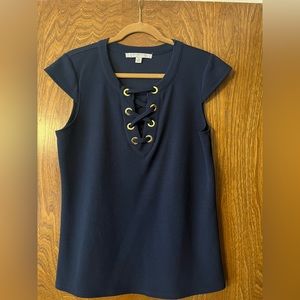 Navy cap sleeve blouse